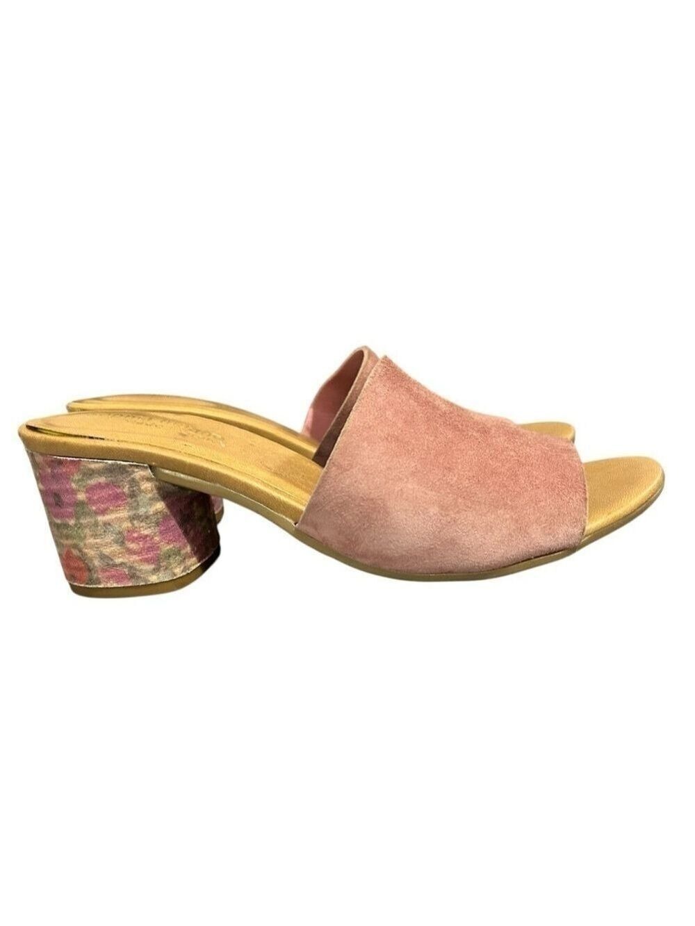 Sophia Milano Italian Pink Suede Slides Floral Chunky Heels Women’s Size VGC